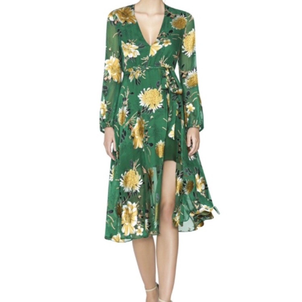 Alice+Olivia green floral dress